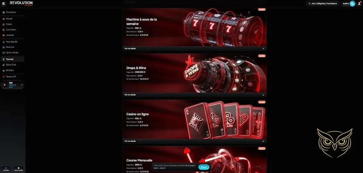 Capture d'écran du formulaire d'inscription Revolution Casino.