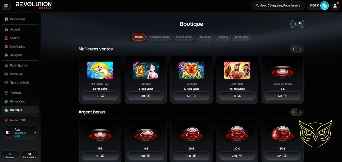 Section des jackpots chauds Revolution Casino.