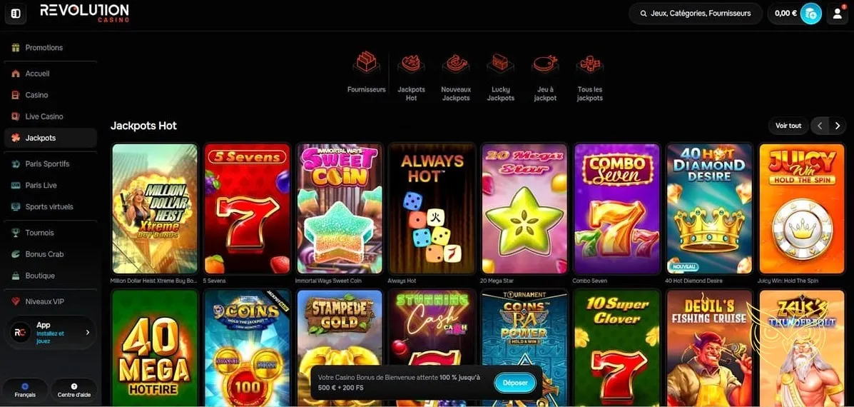 Catégorie des ligues virtuelles Revolution Casino.