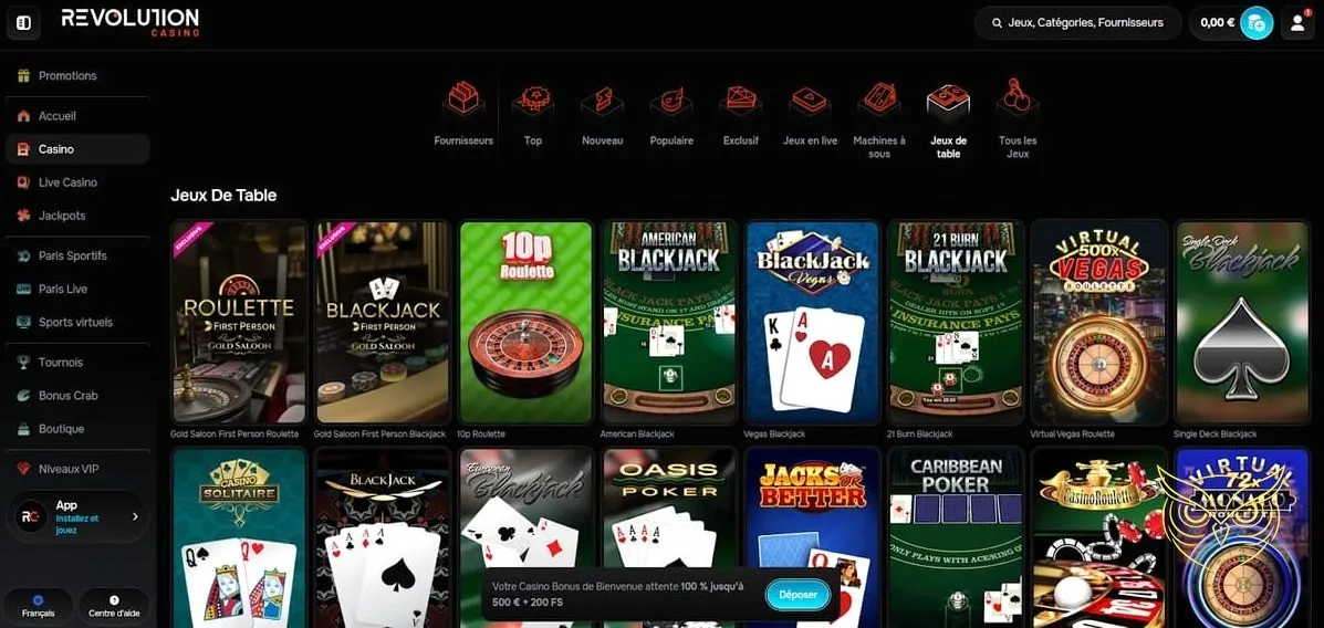 Offre de bonus de bienvenue Revolution Casino.