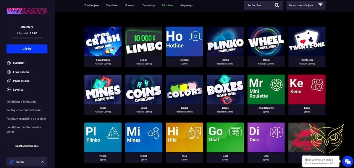 Icône pour effectuer un dépôt sur Rizz Casino