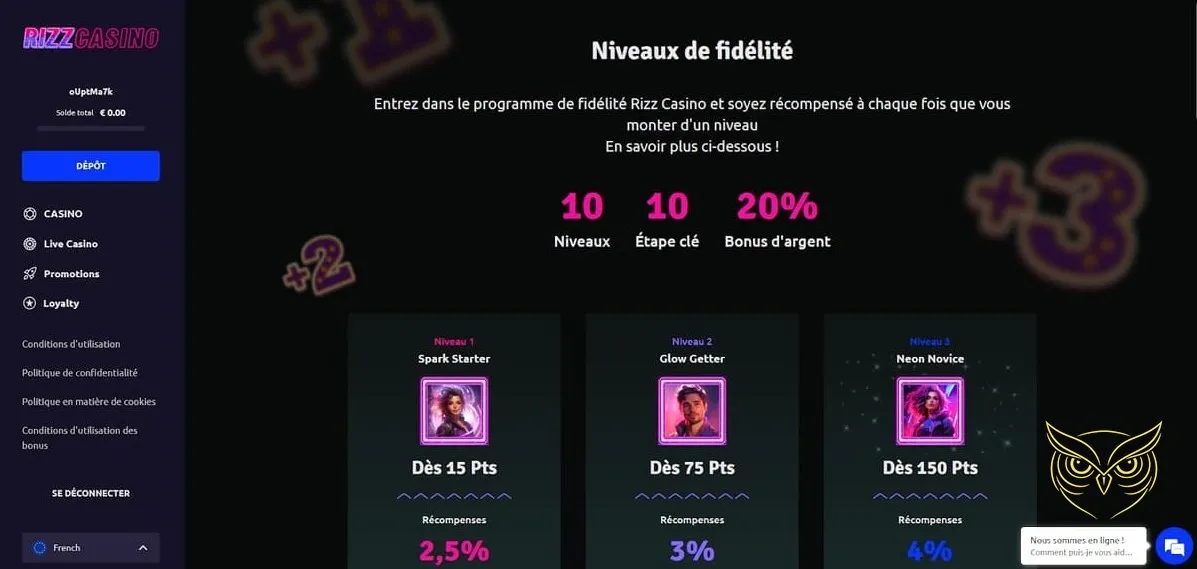 Icône de la section FAQ Rizz Casino