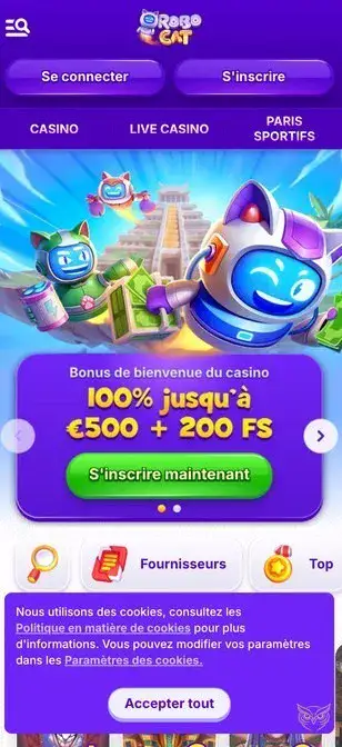 Capture d'écran de l'application Robocat Casino