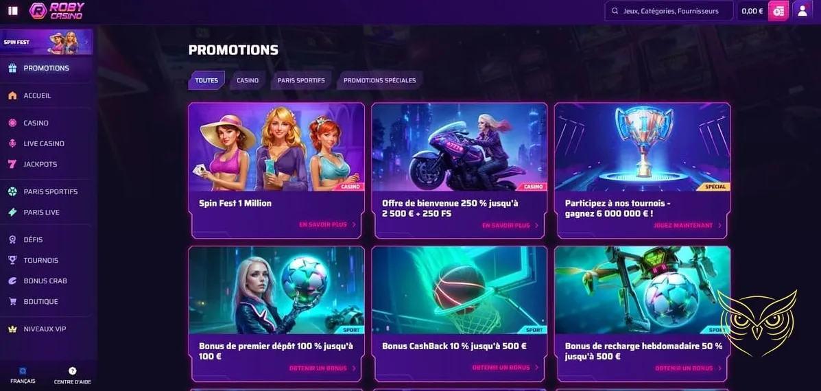 Informations sur le programme VIP Roby Casino