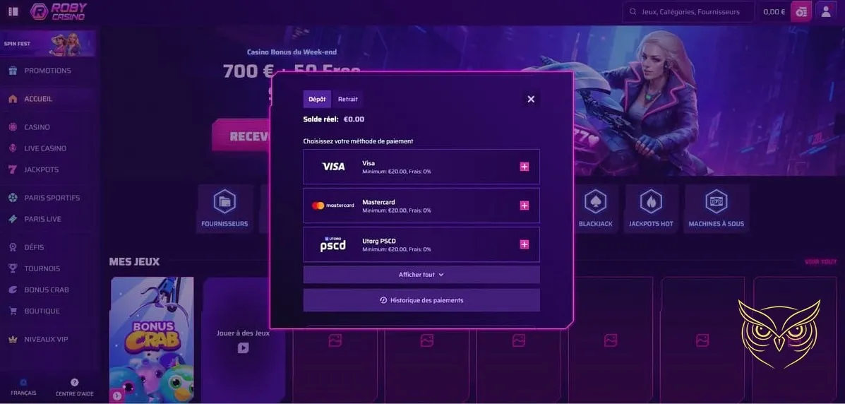 Offre de bonus de bienvenue Roby Casino