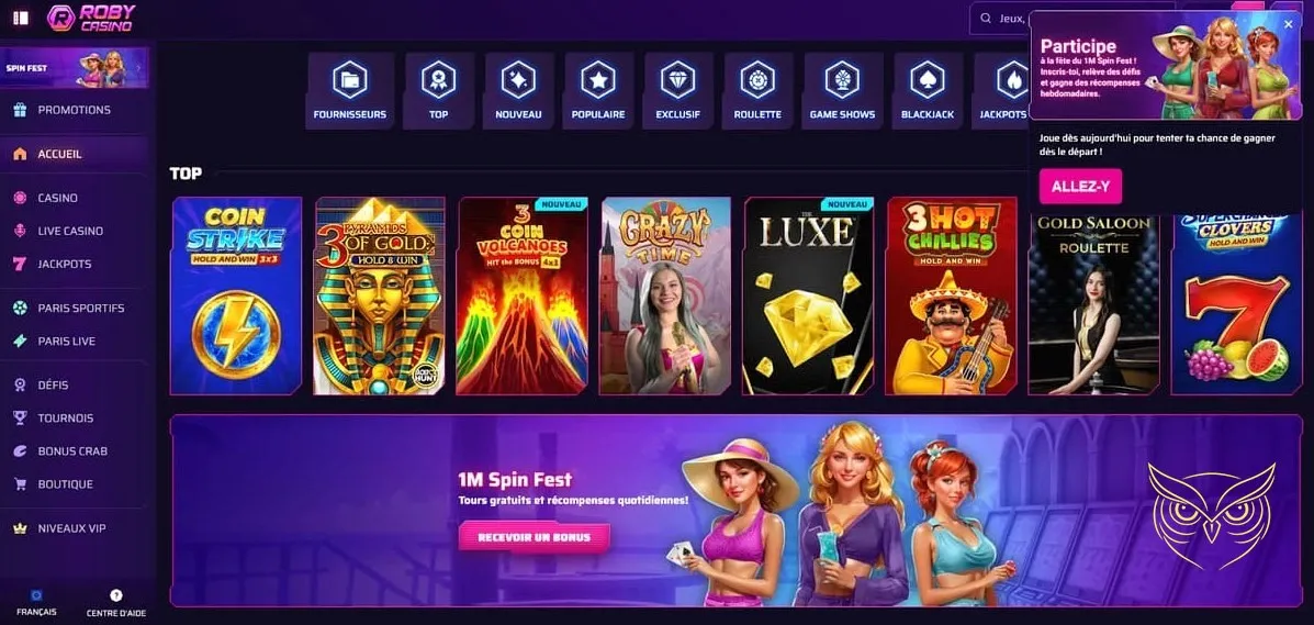 Détails du bonus premier dépôt Roby Casino