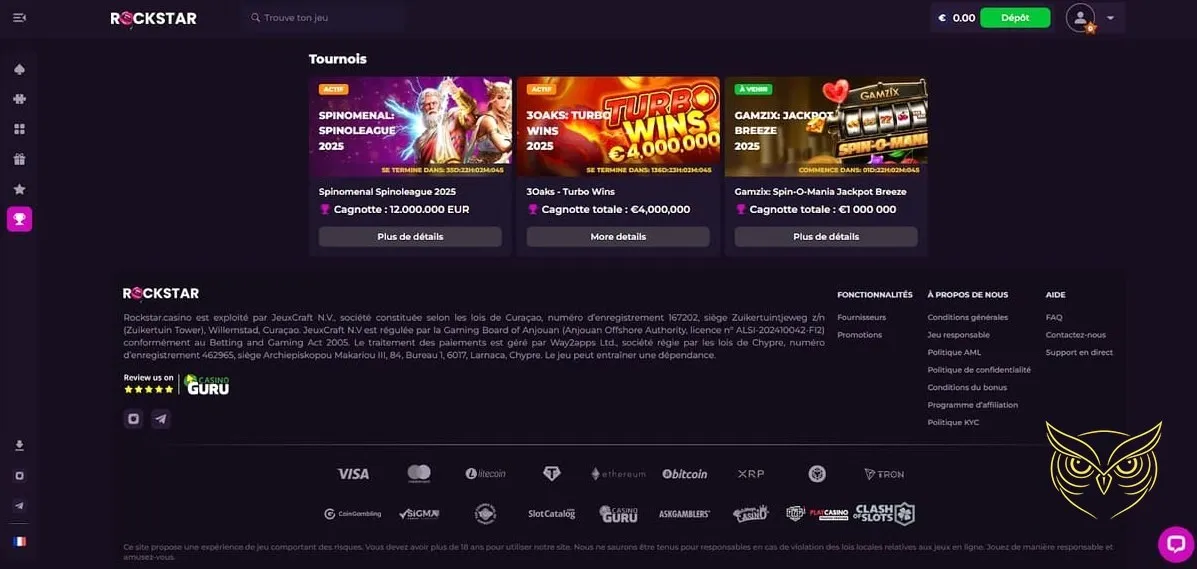 Section foire aux questions Rockstar Casino