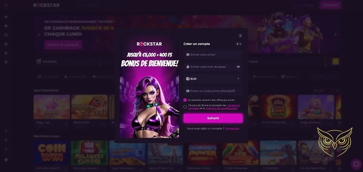 Bannière du bonus de bienvenue Rockstar Casino.