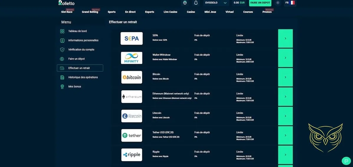 Icône pour effectuer un dépôt sur Rolletto Casino.