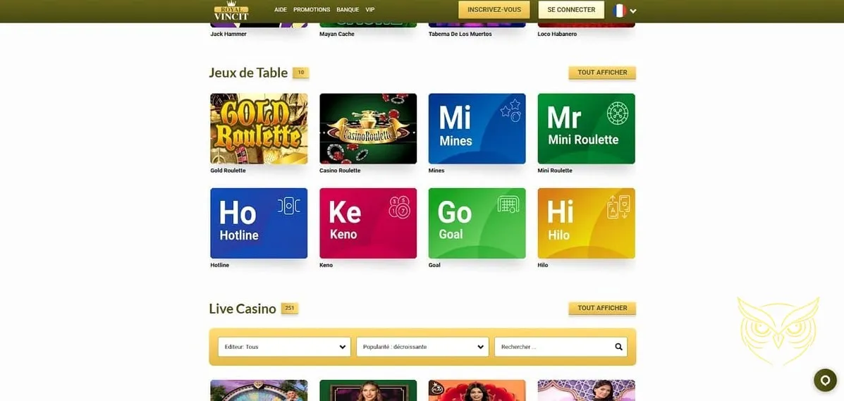 Section des jeux d'arcade Royal Vincit Casino