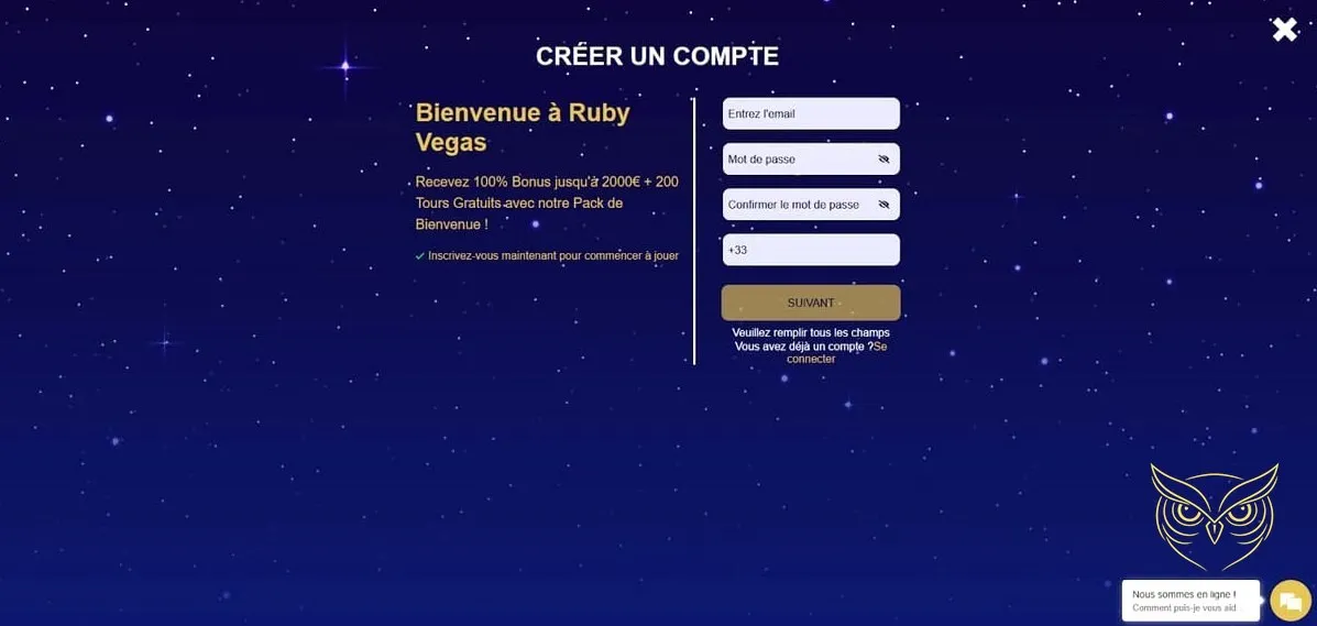 Capture d'écran du casino live RubyVegas