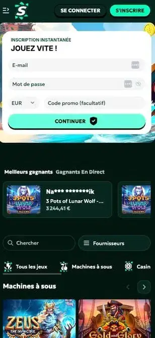Capture d'écran de l'application Sagaspins Casino