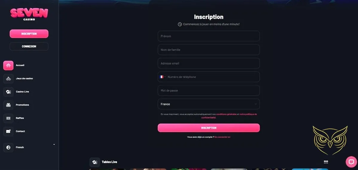 Capture d'écran de la section Pari Sportif Seven Casino