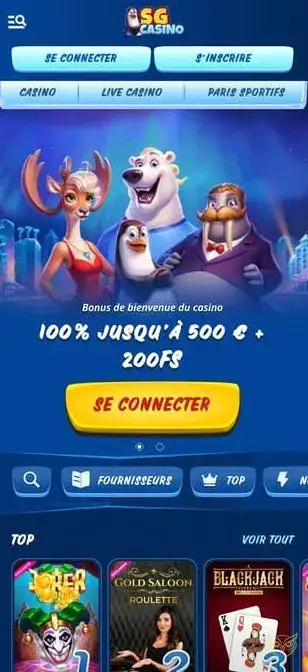 Capture d'écran de l'application SG Casino