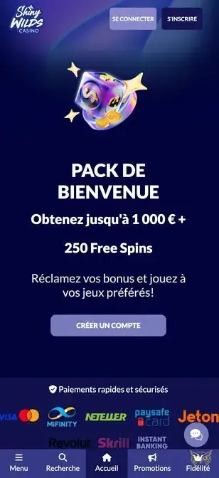 Capture d'écran de l'application Shiny Wilds Casino