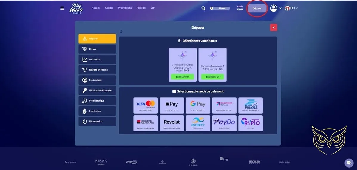 Bannière du bonus de bienvenue Shiny Wilds Casino