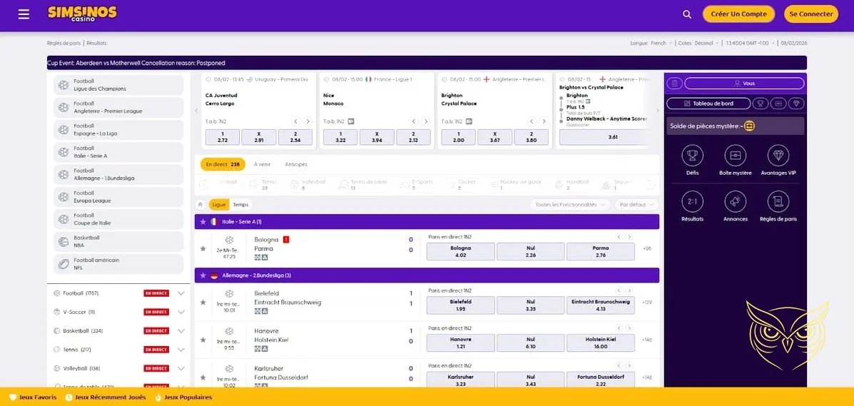 Formulaire d'inscription au casino Simsinos