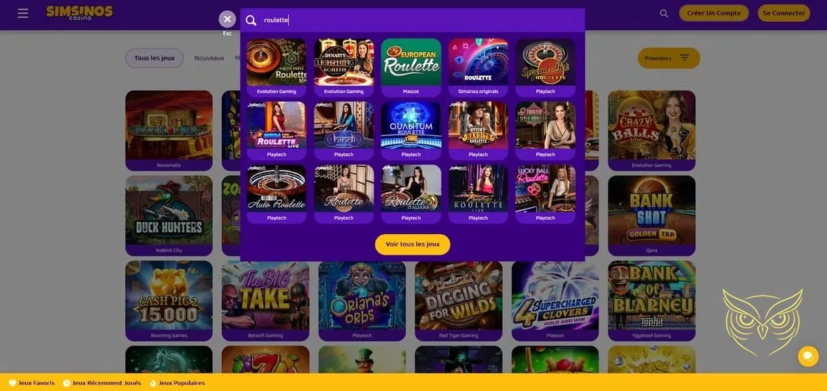 Section paris sportifs du casino Simsinos