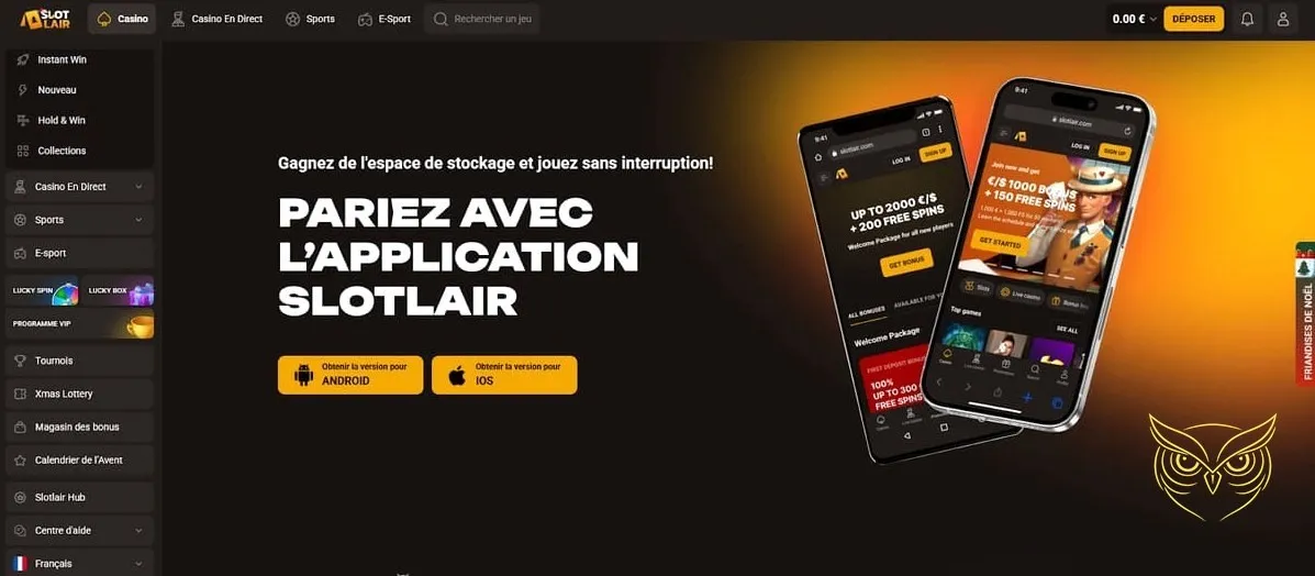 Capture d'écran de la version mobile SlotLair Casino.