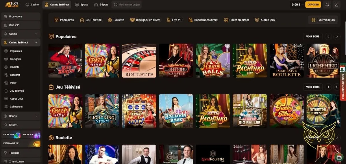 Section des paris sportifs du casino SlotLair