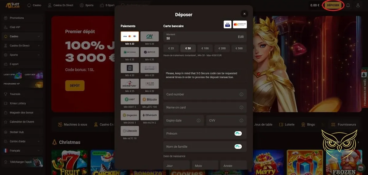 Bannière du bonus de bienvenue SlotLair Casino