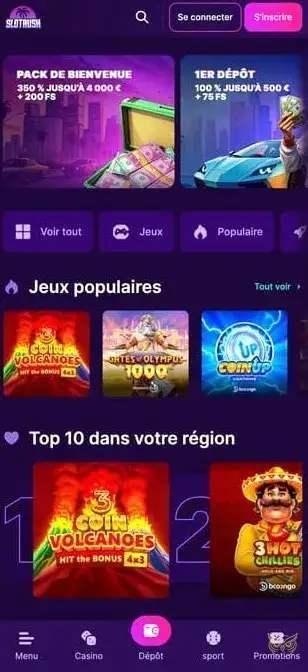 Capture d'écran de l'application Slotrash Casino.