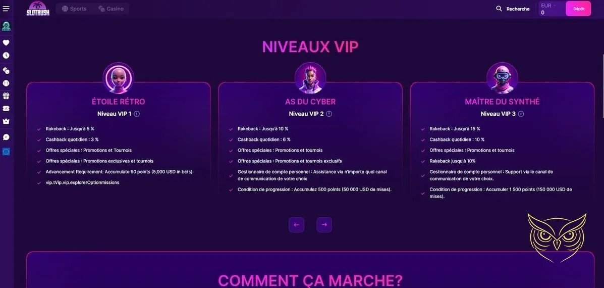 Icône des niveaux VIP Slotrash Casino.