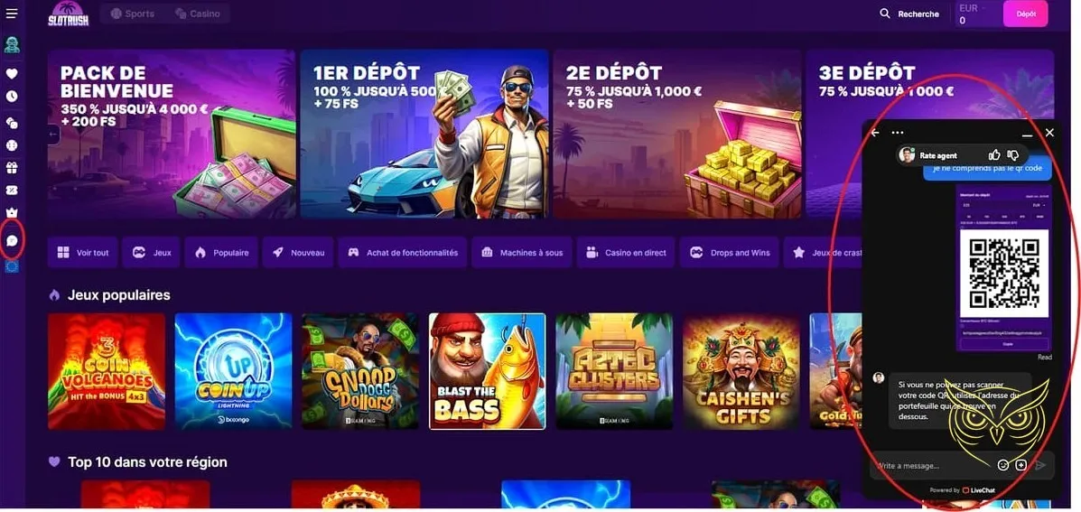 Icône du service support Slotrash Casino.