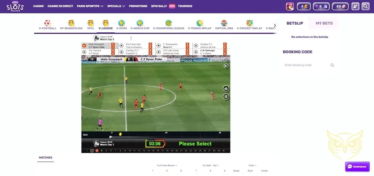 Section dépôt et retrait du casino Slots Palace.