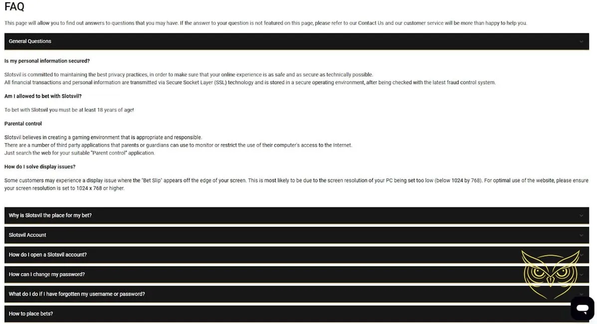 Interface du casino live SlotsVil.