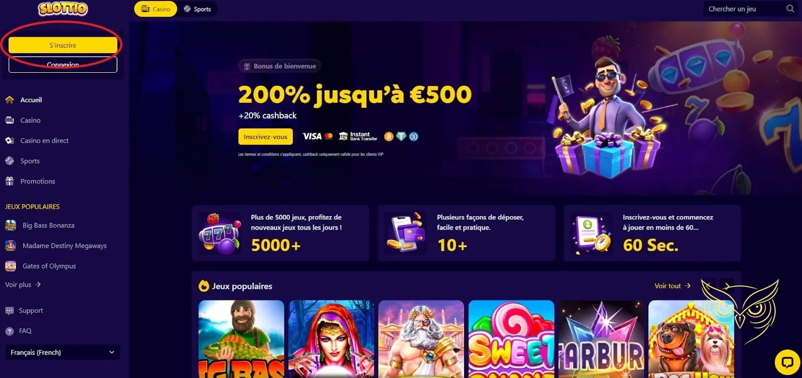 Aperçu de la collection de jeux Slottio Casino.