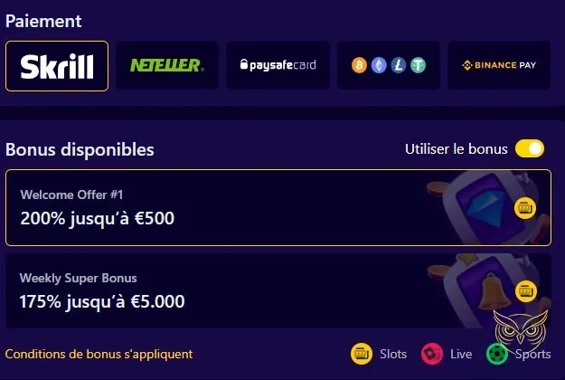 Présentation de l'offre de bienvenue Slottio Casino.