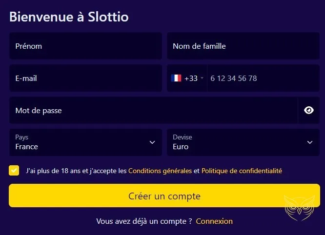 Capture d'écran de mon solde Slottio Casino.