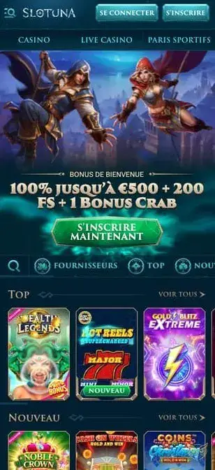 Capture d'écran de l'application Slotuna Casino.