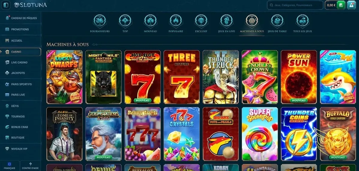 Interface de la boutique Slotuna Casino.