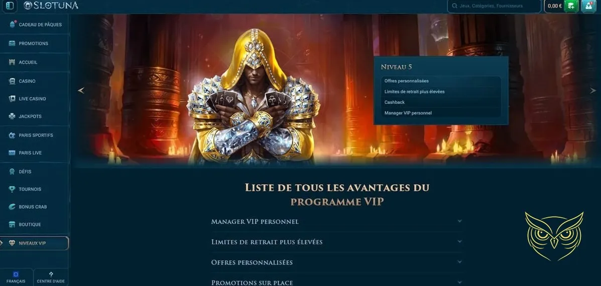 Bouton pour la section de dépôt Slotuna Casino.