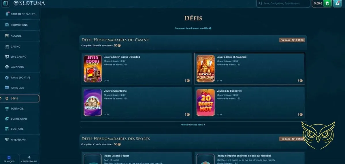 Service de paris sportifs bookmaker Slotuna Casino.