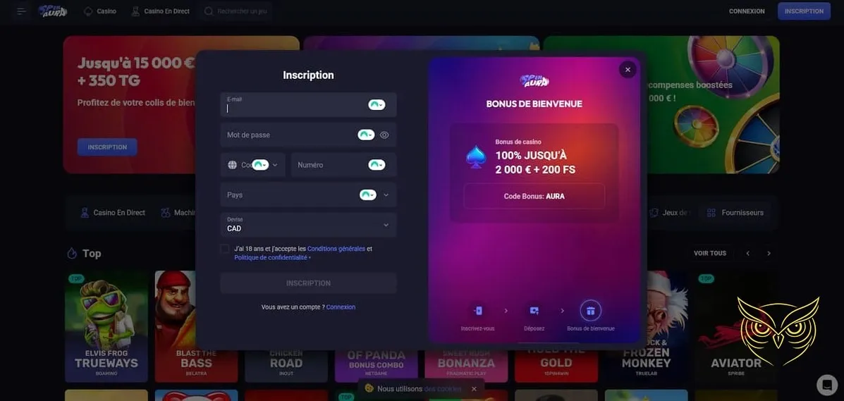 Détail du cashback pour le casino live SpinAura.