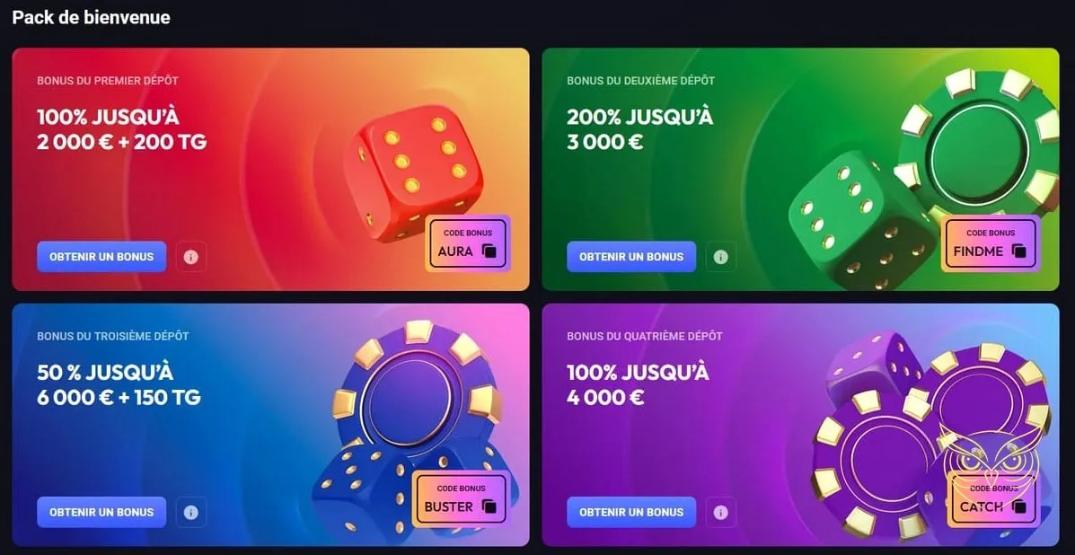Visuel des tournois actuels SpinAura Casino.