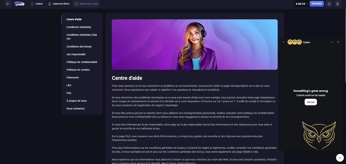 Bouton pour la page de dépôt SpinAura Casino.