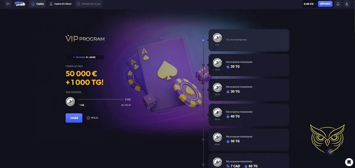 Capture d'écran de la version mobile Spin Aura Casino