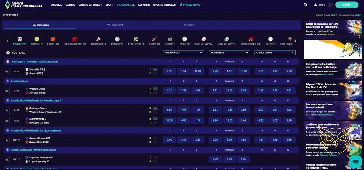 Page des promotions Spin Platinum Casino