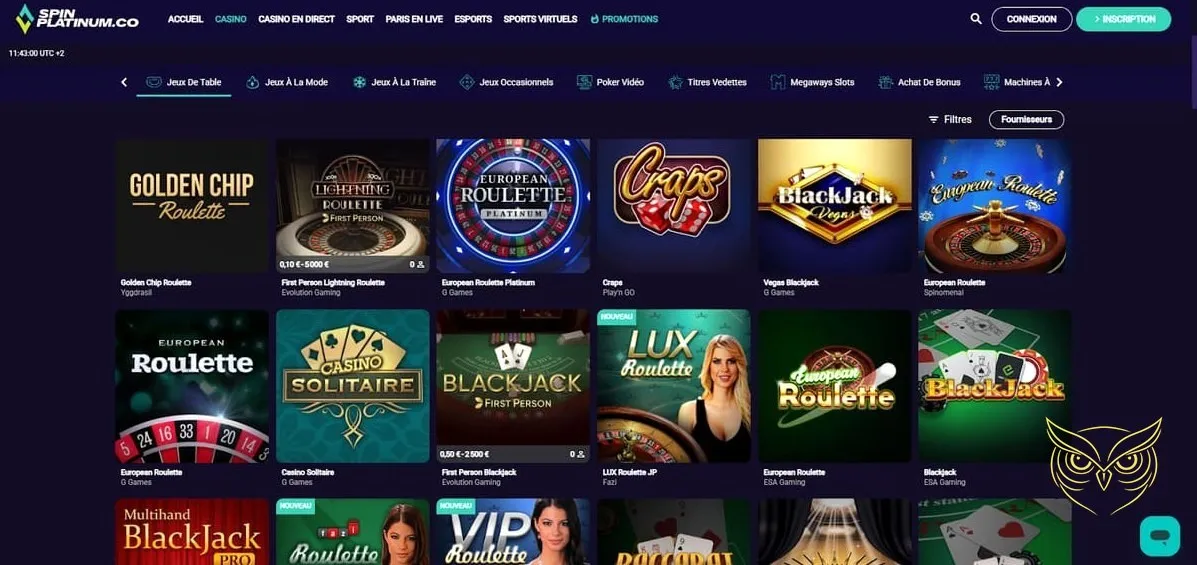 Section des sports virtuels Spin Platinum