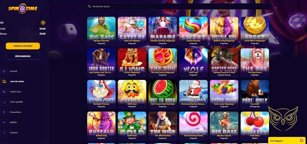 Liste des méthodes de retrait Spin Time