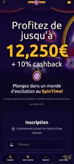 Tableau de bord du profil Spin Time