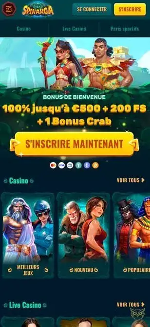 Capture d'écran de l'application Spinanga Casino