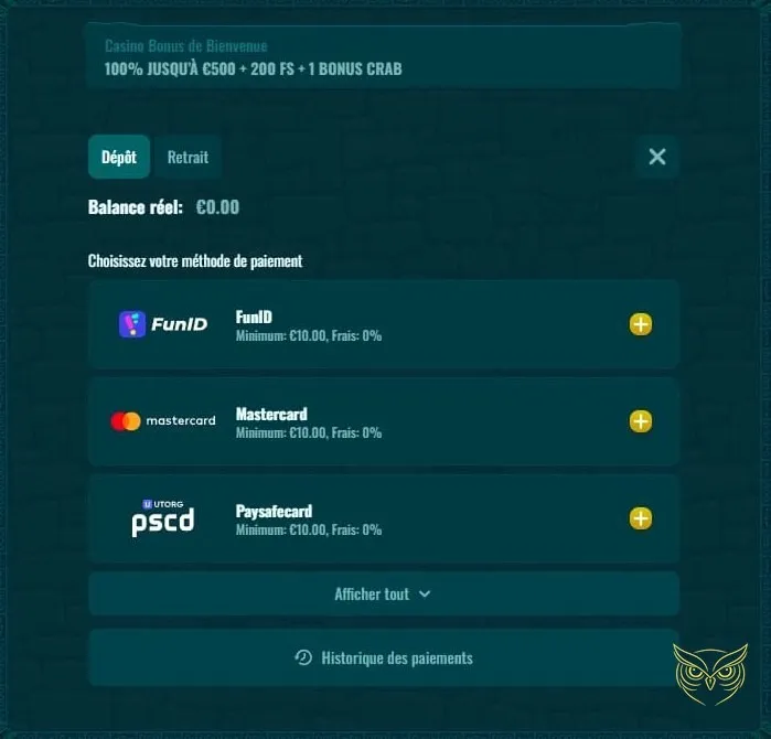 Interface des collections de jeux Spinanga Casino