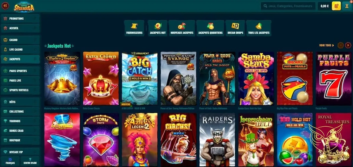 Section des tournois de casino Spinanga