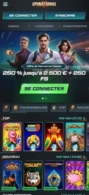 Capture d'écran de l'application mobile Spinational Casino