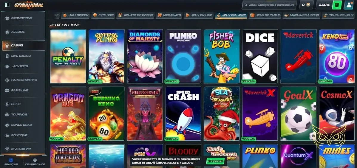 Page des promotions actuelles Spinational Casino